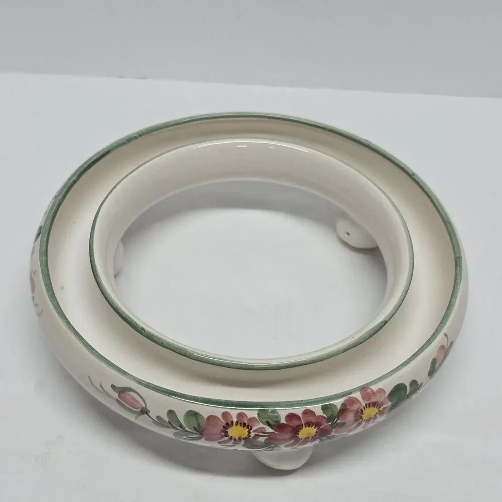 Vintage Ulmer Keramik Pansy Ring Vase Hand Painted Made in Germany Pink/Red